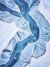 Aerial view of abstract geometric patterns of an glacier landscape, AI generated