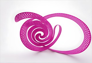 Three dimensional render of pink spiral ribbon against white background, AI generated