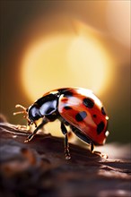 Close up of a ladybug illuminated by soft diffused light, AI generated