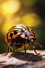 Close up of a colorado potato beetle illuminated by soft diffused light, AI generated