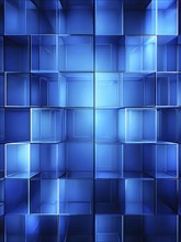 Abstract background composed of overlapping rectangles in various shades of blue, AI generated