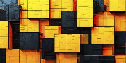 Abstract background composed of overlapping rectangles in various shades of yellow, AI generated