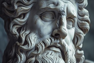 Close up of face of Greek god Zeus statue. Generative AI, AI generated