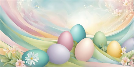 Abstract illustration of Easter with swirling pastel colors, resembling the soft hues of painted