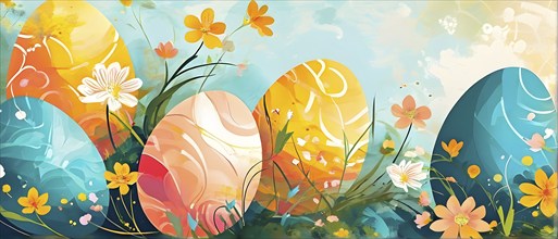 Abstract illustration of Easter with swirling pastel colors, resembling the soft hues of painted