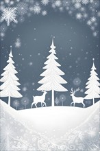 Abstract illustration of a white Christmas card with delicate hand-drawn illustrations, empty space