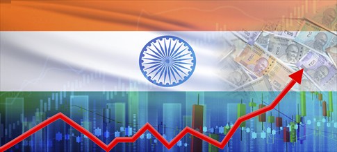 India financial growth concept, economic recovery. Growth of India economy on the financial graph