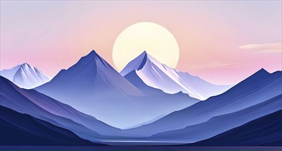 Abstract mountain range made of clean, geometric shapes with varying tones of grey and white, AI