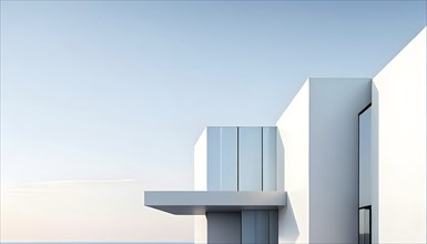 Minimalist architectural composition of modern buildings, with clean angles, rendered in geometric