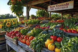 Sustainable agriculture vibrant, community supported agriculture farm stand, AI generated