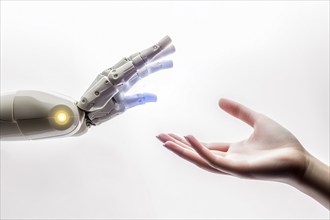 AI android and human hand. KI generiert, generiert AI generated