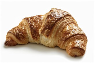 Single French Croissant pastry on white background. KI generiert, generiert, AI generated