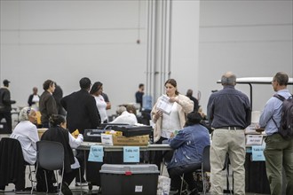 Detroit, Michigan USA, 5 November 2024, City of Detroit election workers count absentee ballots on