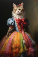 Bengal cat dressed in colorful carnival clothing, AI generated