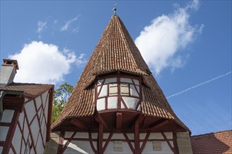 Spire of the Rödelseer Tor tor of the medieval town fortifications, Iphofen, Lower Franconia,