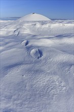 Morning light on a snowy lava field, lake, volcanic crater, snow, winter, Berserkjahraun,