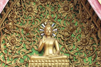 Pediment with Buddha, Wat Si Saket, Vientiane, Vientiane Province, Laos, Asia