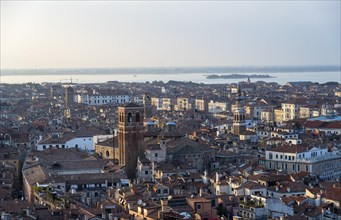 View over the rooftops of Venice, view from the Campanile di San Marco bell tower, city view of