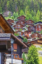 New chalets built into a slope, Grimentz, Val d'Anniviers, Valais Alps, Canton Valais, Switzerland,