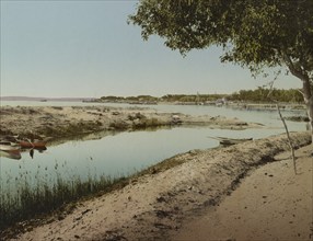 Suez Canal, Ismailiya, Egypt, Historical, digitally restored reproduction from a 19th century