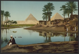 Egypt. Cairo. The pyramids and fellahs, Egypt, Historical, digitally restored reproduction from a