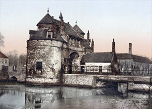 The harbour of Ostend, Belgium, Historical, digitally restored reproduction from a 19th century