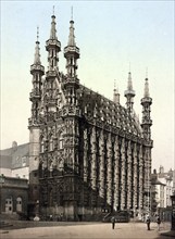 Louvain. The Town Hall, Belgium, Historical, digitally restored reproduction from a 19th century