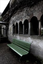 Green Bench in Church Münsterkirche with Patio in Schaffhausen, Switzerland, Europe