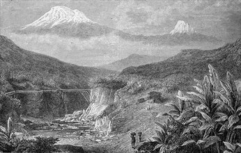 View of Kilimanjaro, Tanzania, Africa, in 1880, Historical, digital reproduction of an original