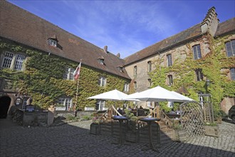 Inner courtyard and vineyard of Saaleck Castle near Hammelburg, Lower Franconia, Bavaria, Germany,