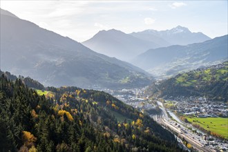 View of Landeck in Tyrol and Inntal valley, Tyrol, Austria, Europe