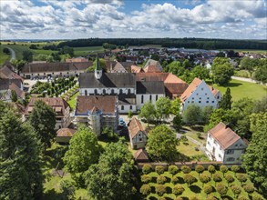 Aerial view of the village of Heiligkreuztal with the cathedral and the former Cistercian nunnery,