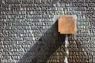 Banat, Timisoara, Timisoara, old town centre, names on a fountain, metal plate with names, Romania,