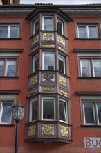 Three-storey bay window on a historic town house from the 18th century, Hauptstr., Rottweil,