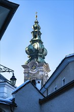 Tower of St Peter's Collegiate Church in the old town of Salzburg, Austria, Europe