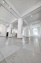 Empty exhibition space with white walls and minimalist design, University of Stuttgart, Germany,