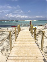 Jetty at Playa Ses Illetes, northern tip of Formentera, Balearic Islands, Spain, Europe