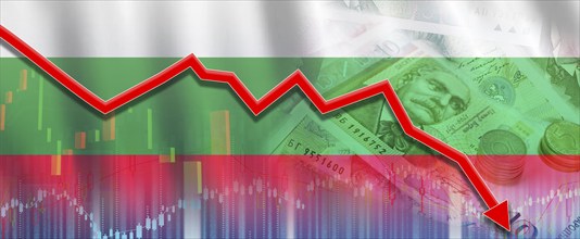 Bulgaria financial crisis on economic graph. Financial fall of Bulgaria economy on financial graph