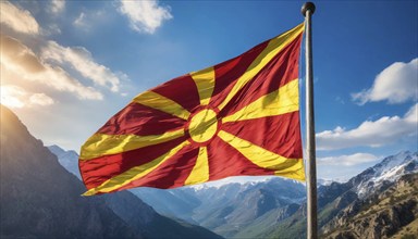 Flags, the national flag of Macedonia flutters in the wind