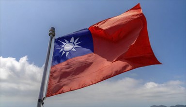 The flag of Taiwan flutters in the wind