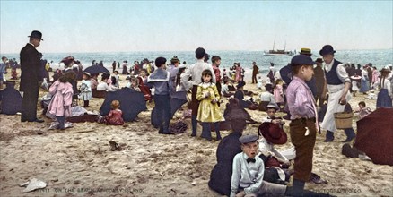 On the beach at Coney Island, New York, United States of America, USA, digitally restored