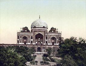 Mausoleum of Emperor Humayoon, Delhi, India, Historic, digitally restored reproduction from a 19th