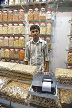 Nut seller at the Crawford Market, Mumbai, Maharashtra, India, Asia