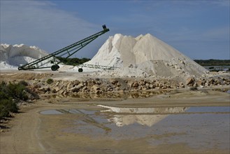 Sea salt heaps, Salinas de Levante, Salines de Llevant, saltworks near Es Trenc, Majorca, Balearic