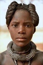 Himba girl with typical hairstyle, Omuramba, Kaokoland, Kunene, Namibia, Africa