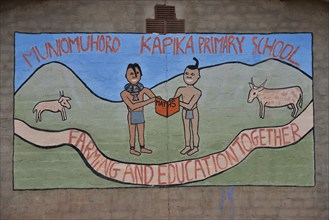 Sign on the Omohanga Primary School, Himba school, Omohanga, Kaokoland, Kunene, Namibia, Africa