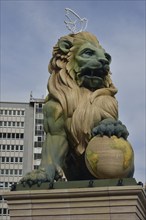 Falla figure, lion made of paper mache, Fallas festival, Valencia, Spain, Europe