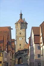 Klingentor as part of the historic town fortifications with houses, town wall, Rothenburg ob der