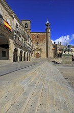 Iglesia de San Martin church and Pizarro statue in historic medieval town of Trujillo, Caceres