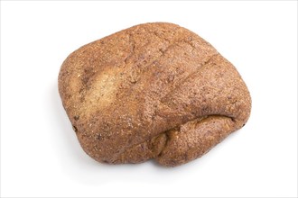 Fresh yeast free homemade bread with bran isolated on white background. side view, close up